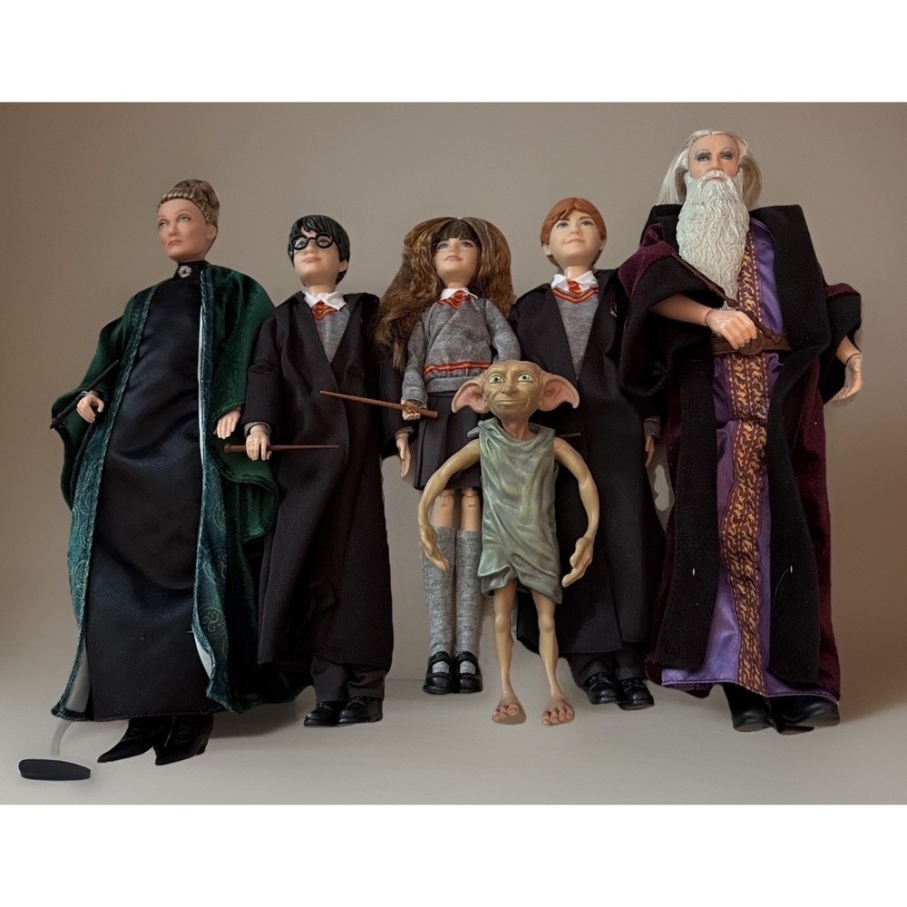 Harry Potter 6 Dolls - Ron Hermione McGonagall Dumbledore 10-12" Dobby
